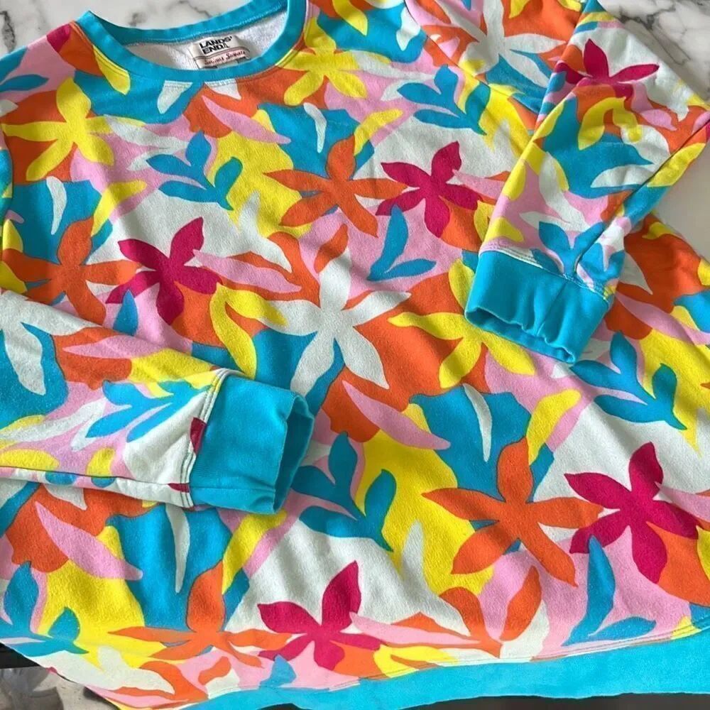 Lands End Floral Sweatshirt Size L 14-16